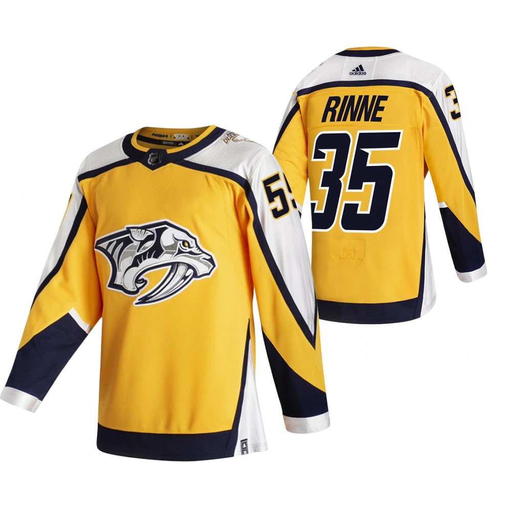 2021 Adidias Nashville Predators 35 Pekka Rinne Yellow Men Reverse Retro Alternate NHL Jersey